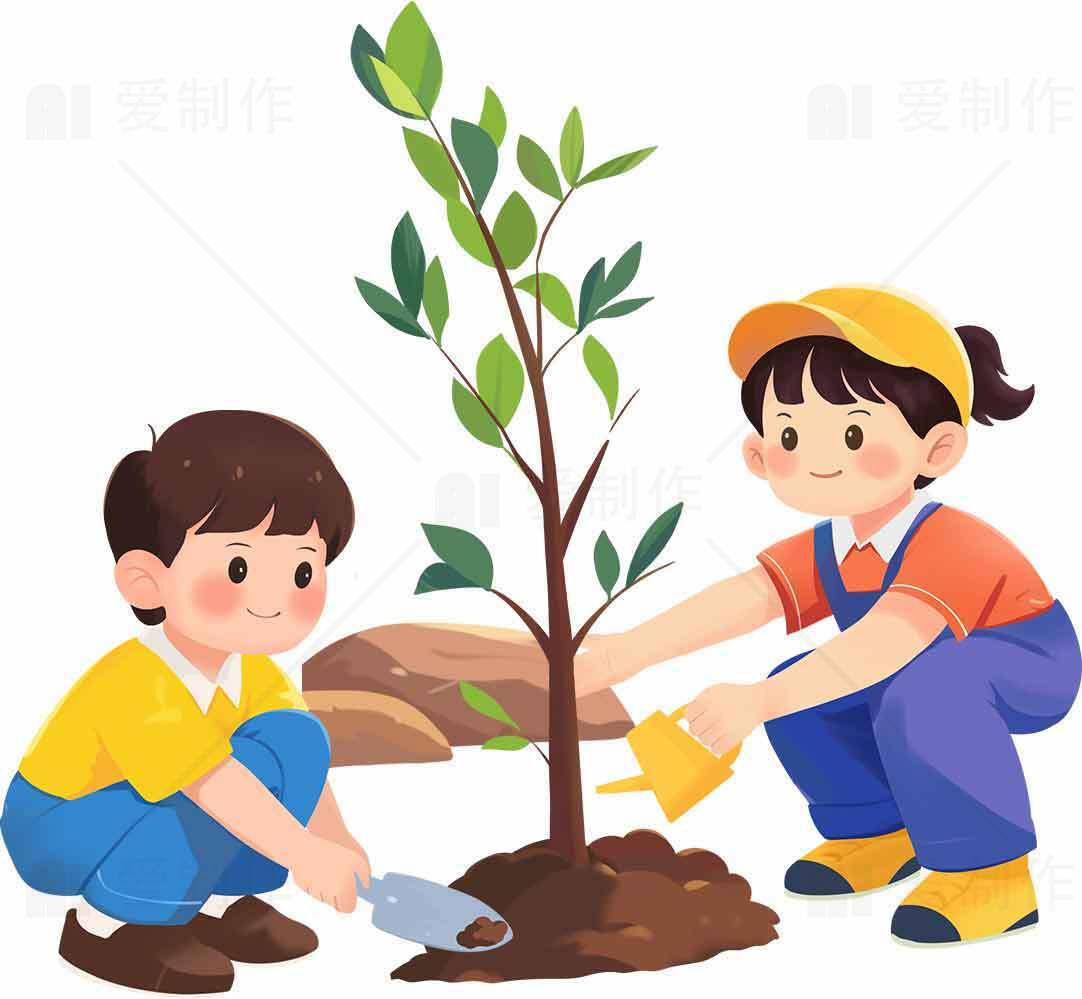 儿童植树环保插画图片素材