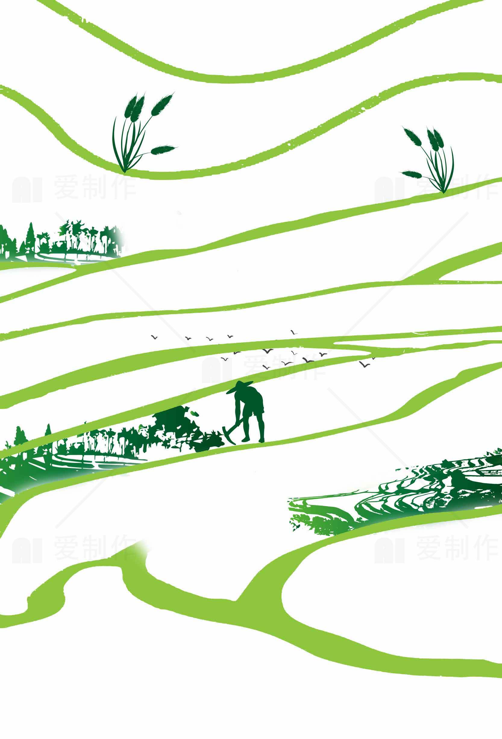 田园绿色风光插画设计图素材