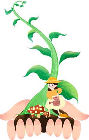 童话风格插画：女孩与魔法植物