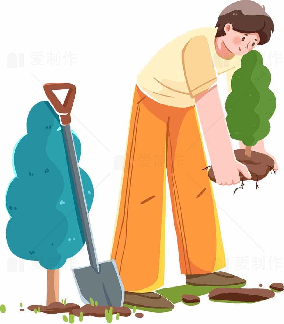 园艺种植插画：种树与自然环保素材