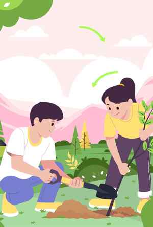 植树环保行动插画：共同守护绿色地球