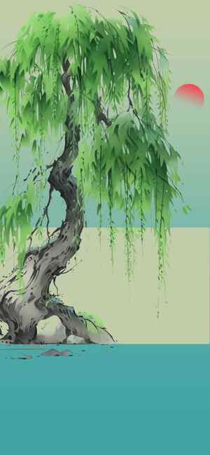 唯美柳树水墨画风景图片