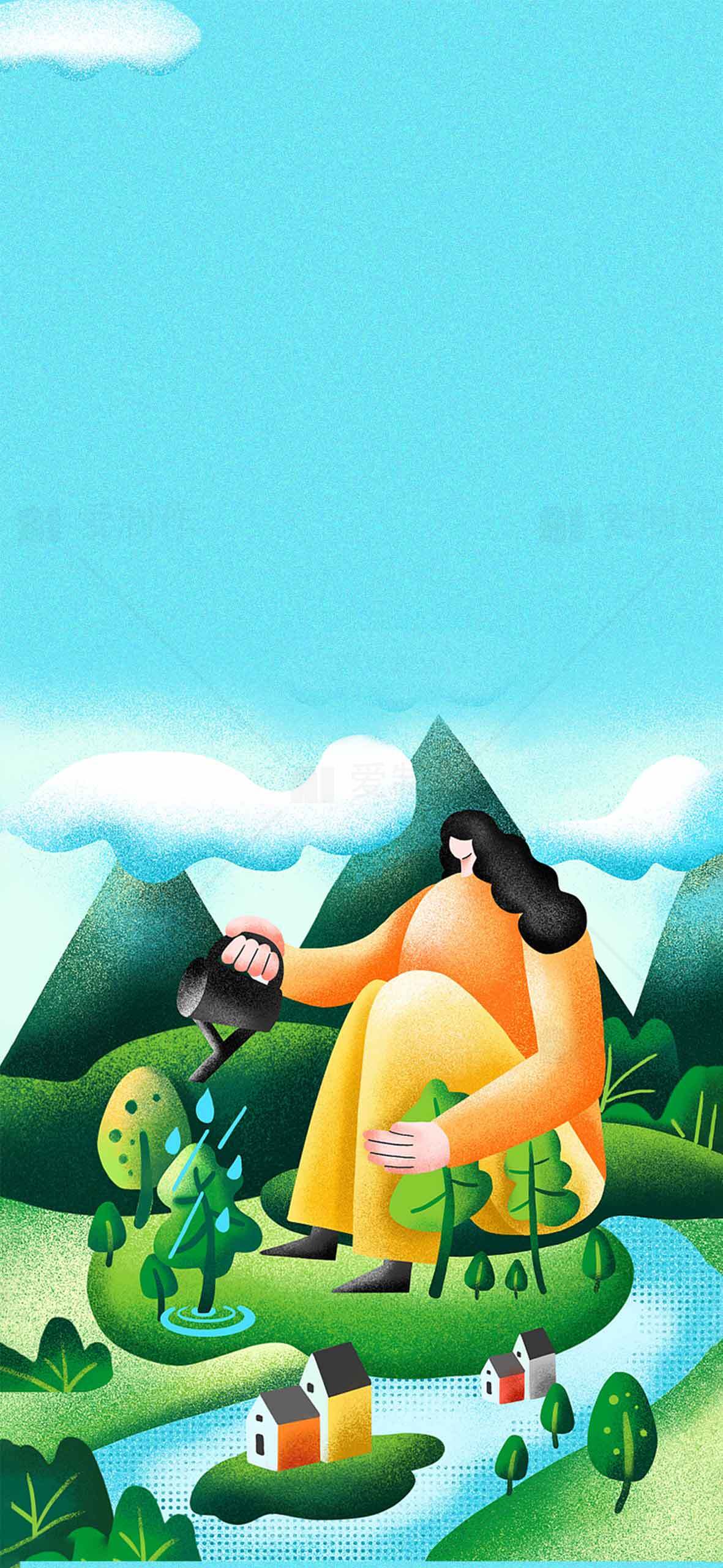 自然与人和谐共生插画设计素材