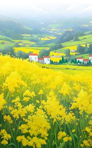 田园风光中的油菜花海