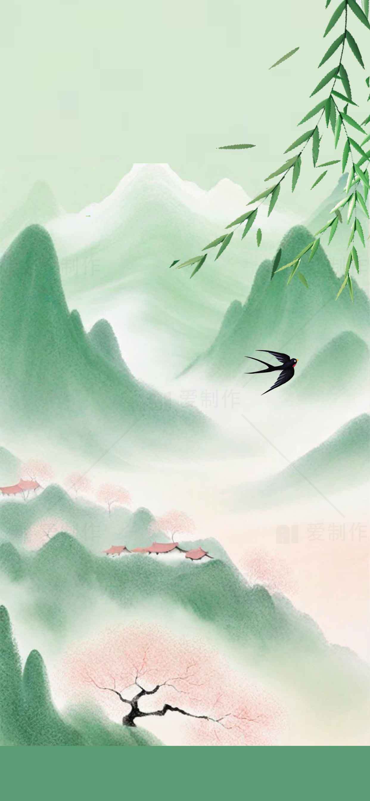 中国山水画风格唯美壁纸素材