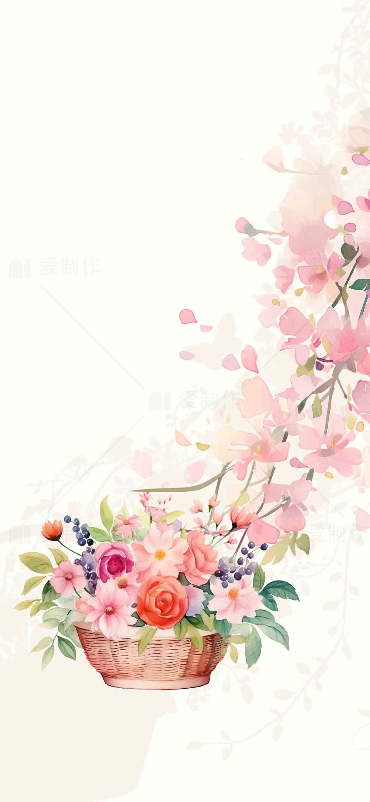 唯美花篮与粉色花卉背景图片素材