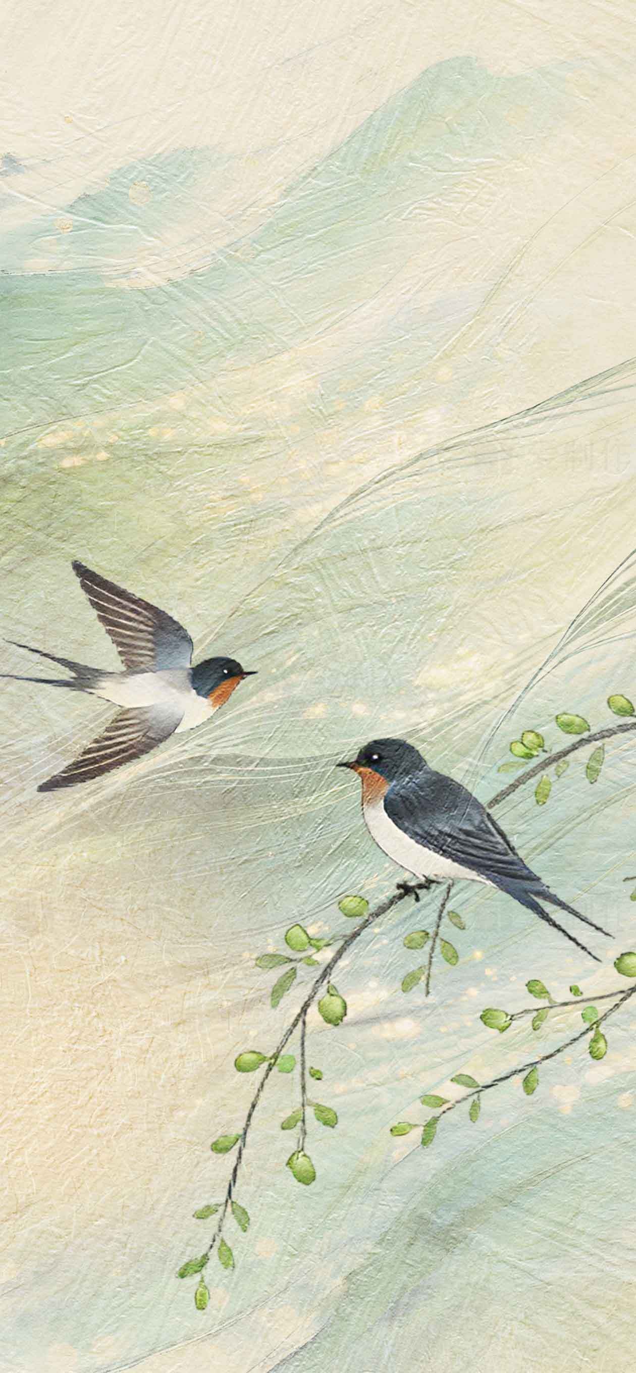 春日燕子与自然风景插画素材