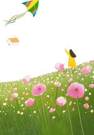 春日田野放风筝插画图片