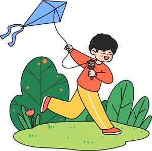 儿童放风筝的卡通插画图片
