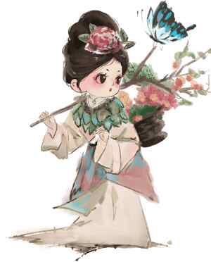 古风插画：手持花篮的少女与蝴蝶