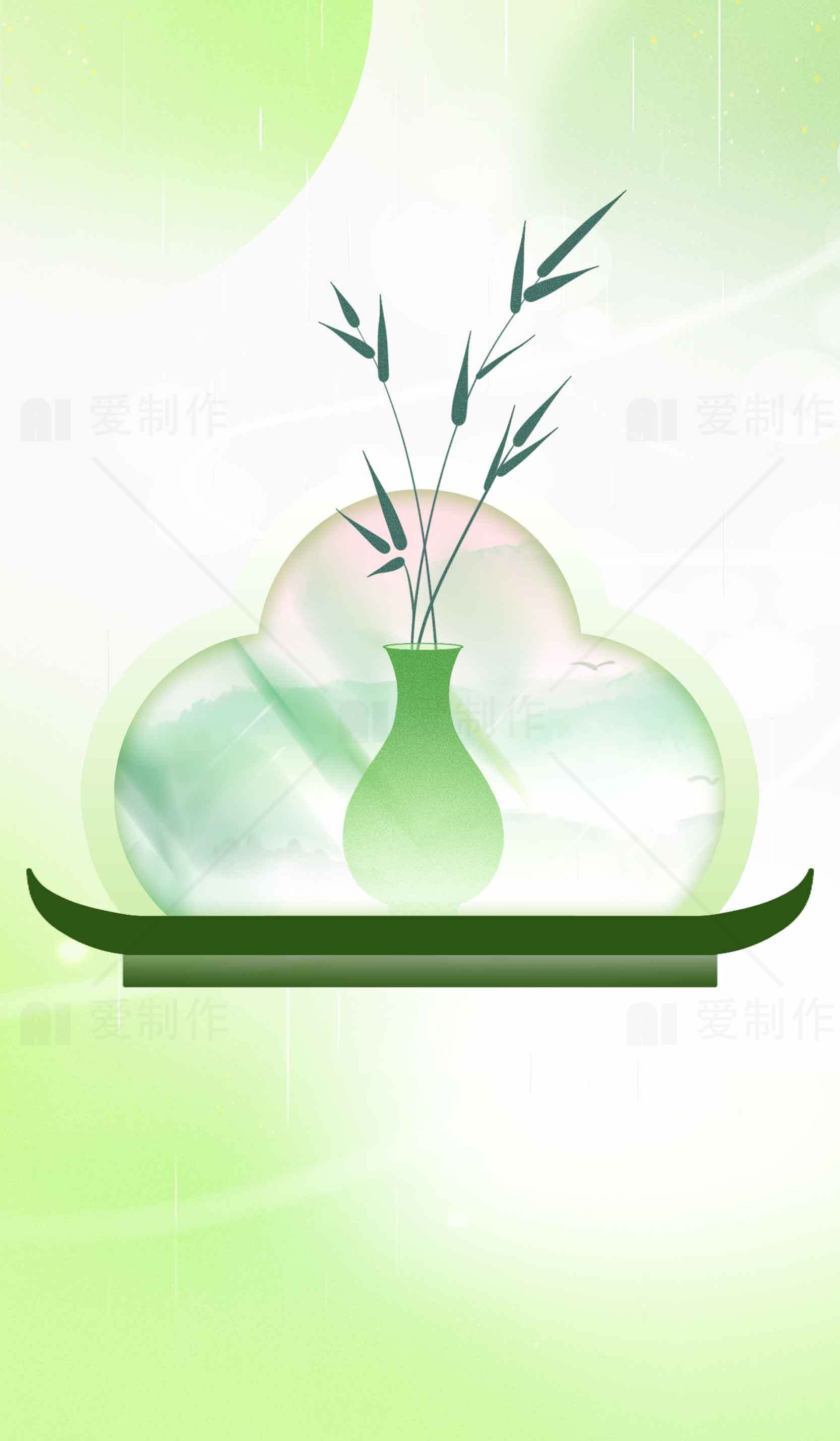 绿色禅意竹子插花背景图片素材