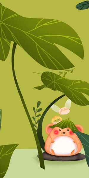 可爱卡通仓鼠与绿色植物插画背景
