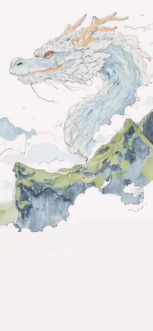 中国风水墨画龙与山峦插画