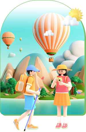 热气球旅行与自然风光插画