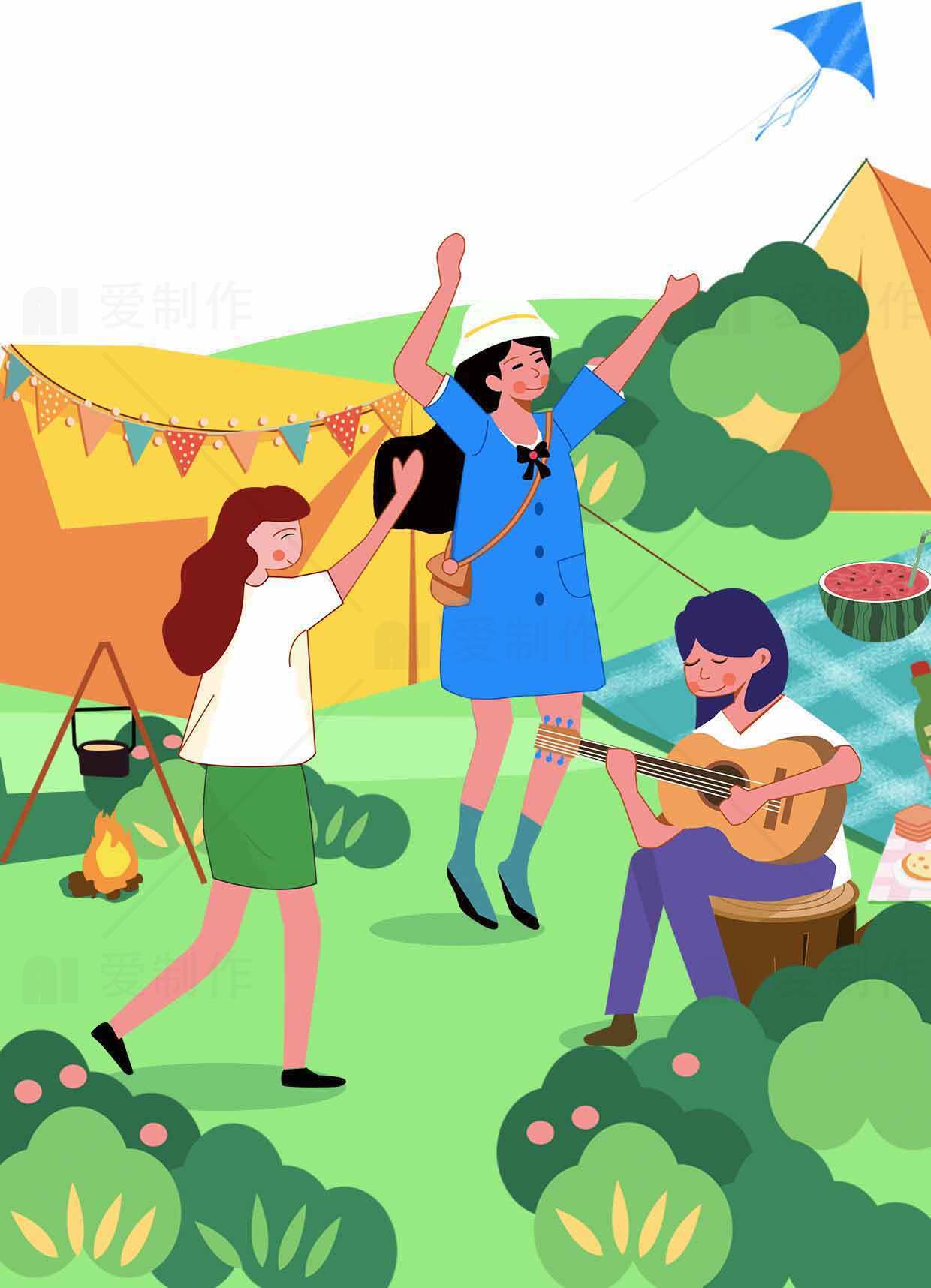 户外露营活动：享受自然与音乐的美好时光素材