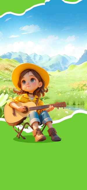 田园风光中的吉他女孩插画