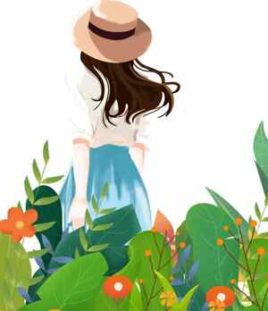 清新自然风插画：女孩与花草的唯美背影