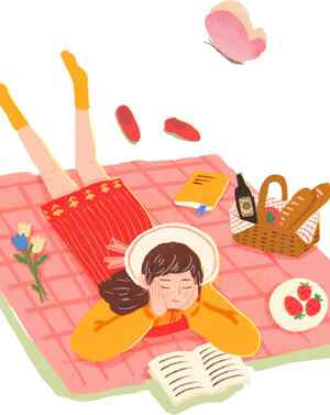 夏日野餐插画：悠闲时光与自然享受