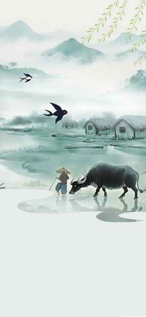 田园牧歌水墨画风景壁纸