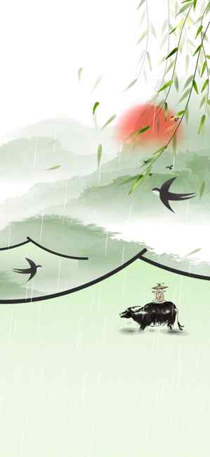 中国水墨风景画：牧童与水牛的田园意境