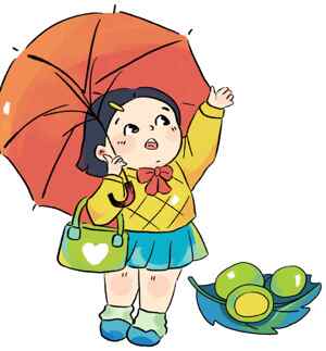 可爱女孩撑伞卡通插画