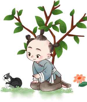 古风插画：小孩与猫的温馨时光