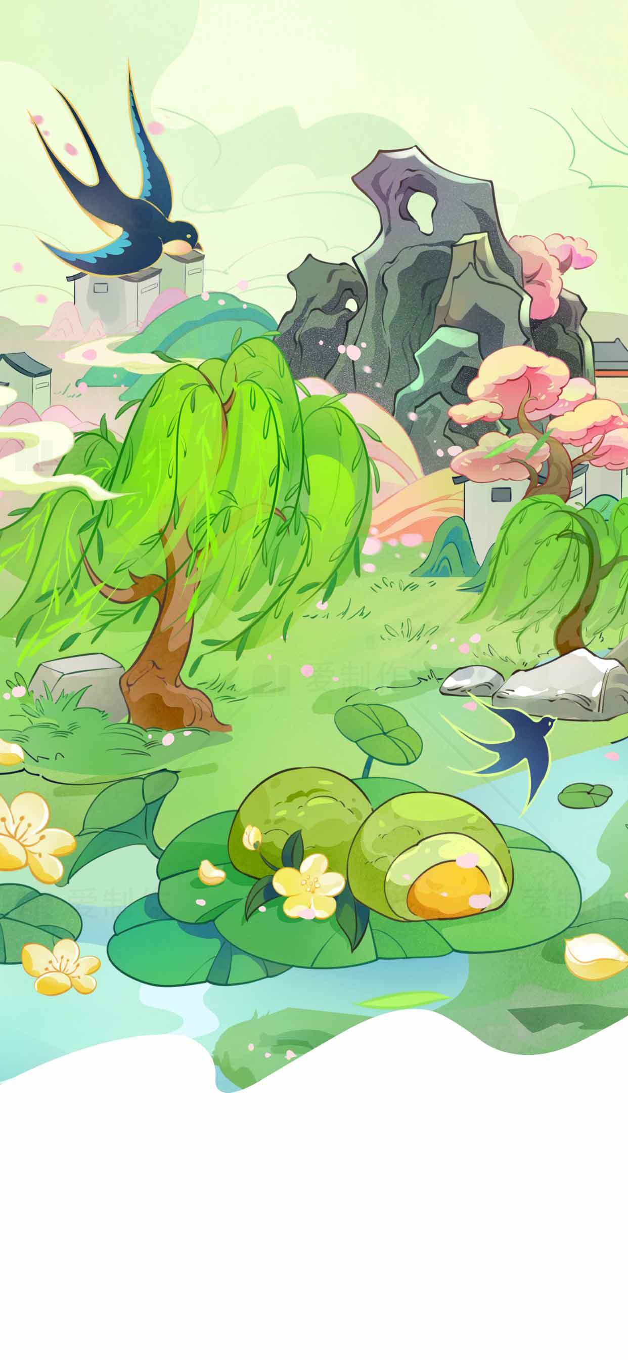 春季田园风光插画背景图片素材