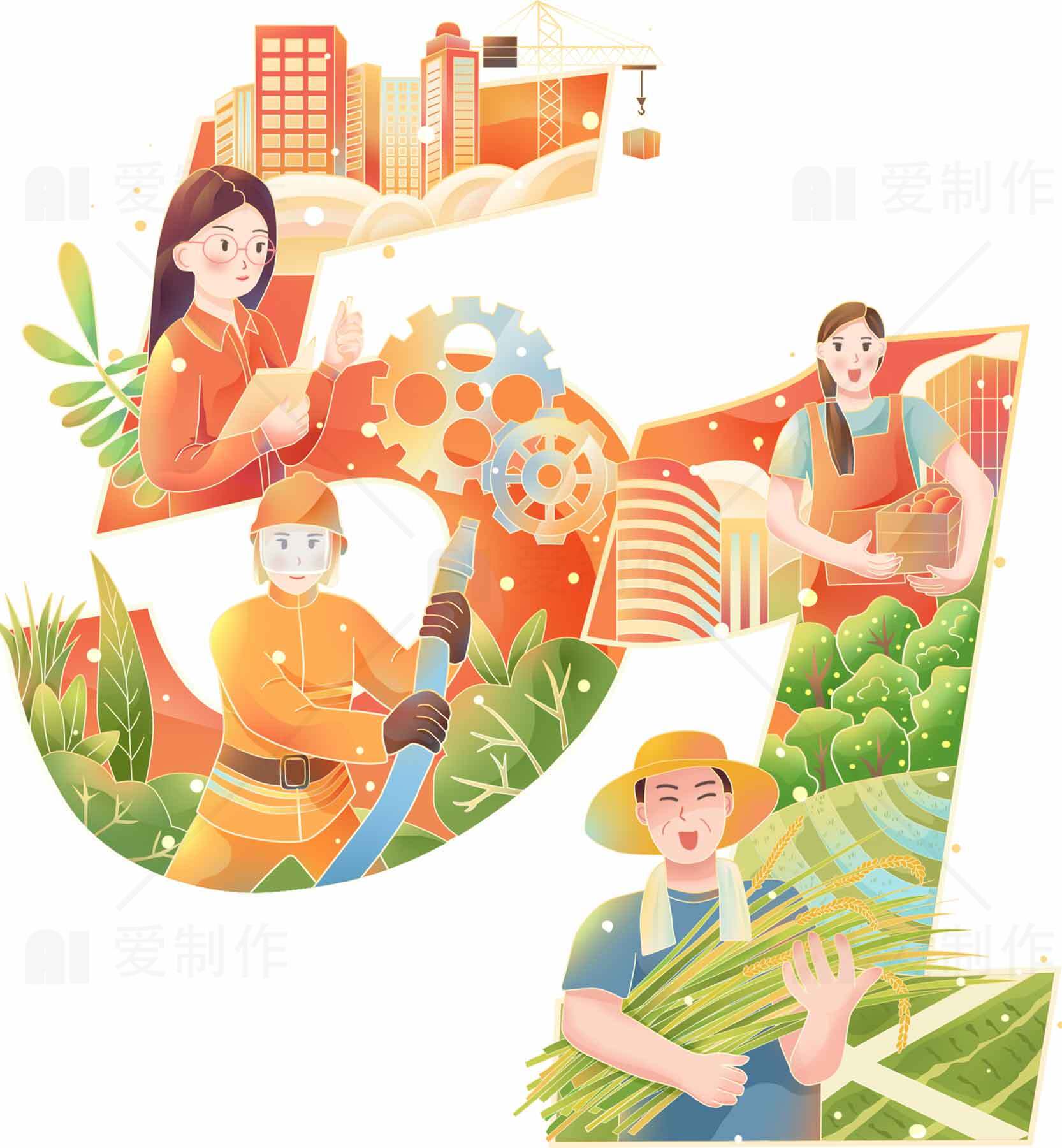 庆祝五一劳动节插画设计素材