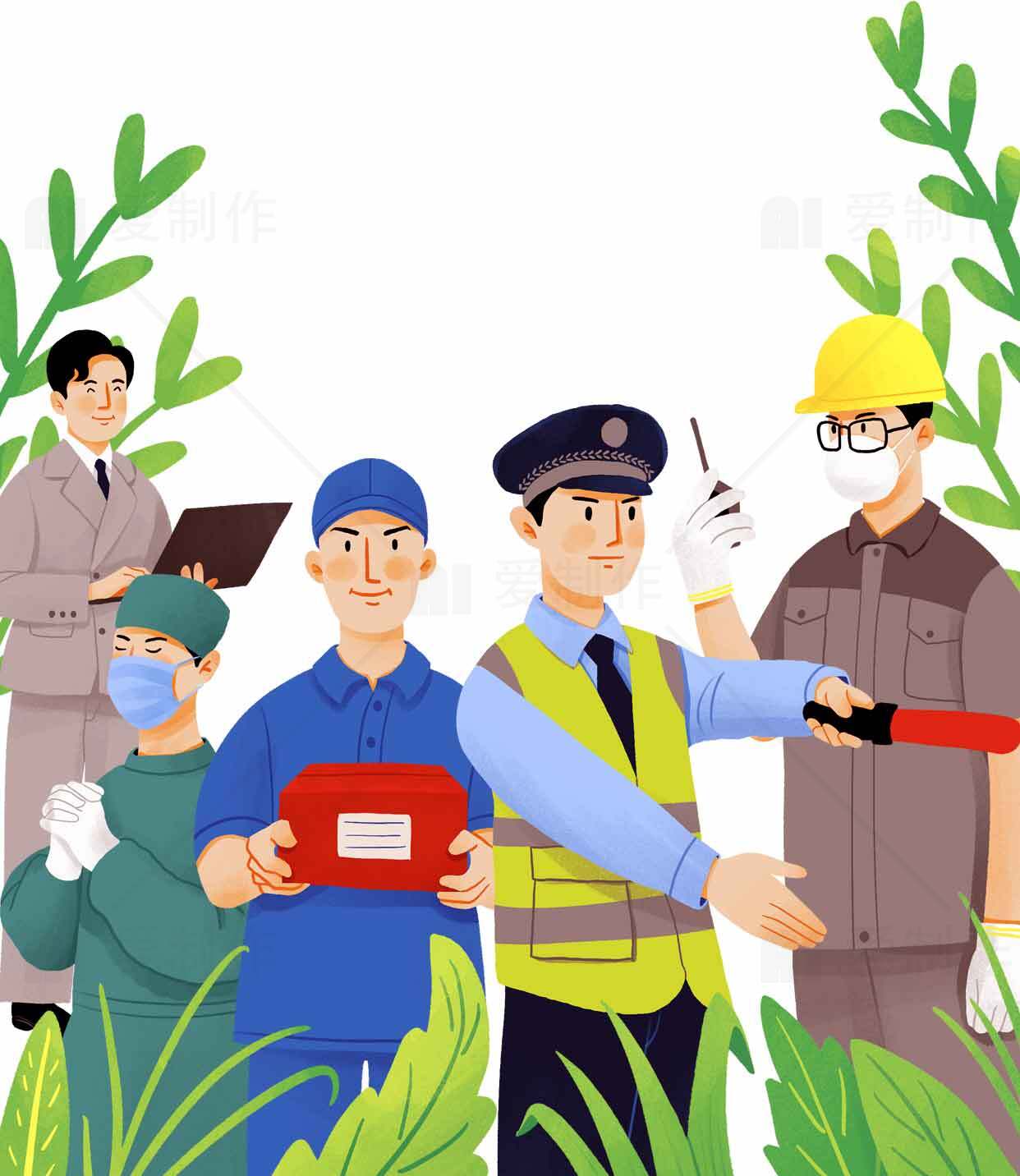 多职业团队合作插画图片素材