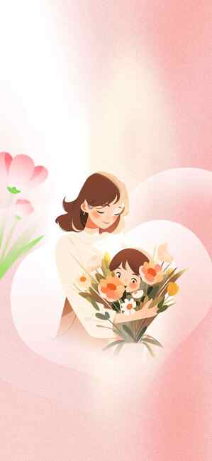 母亲节温馨插画设计：母爱与鲜花的表达