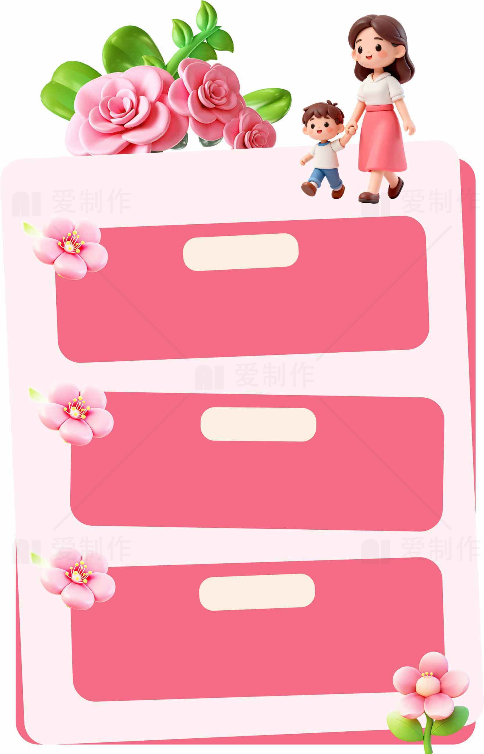 母亲节粉色花朵卡通设计模板素材