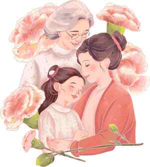 温馨家庭插画：三代同堂的幸福时光
