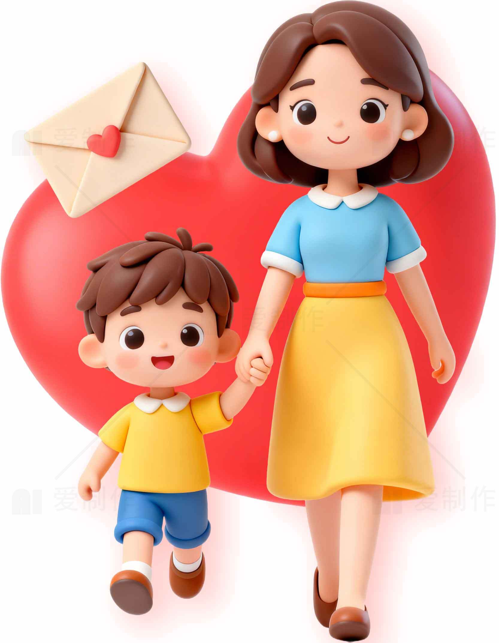 母亲节卡通插画：母子温馨时光素材