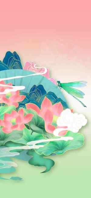 唯美荷花与蜻蜓插画背景图片