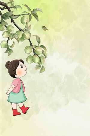卡通女孩与果树插画背景图片