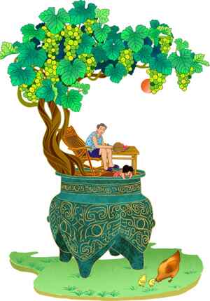 田园生活与古典艺术结合的创意插画