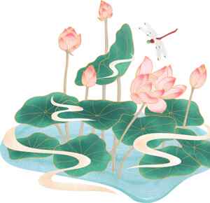 荷花与蜻蜓唯美插画设计