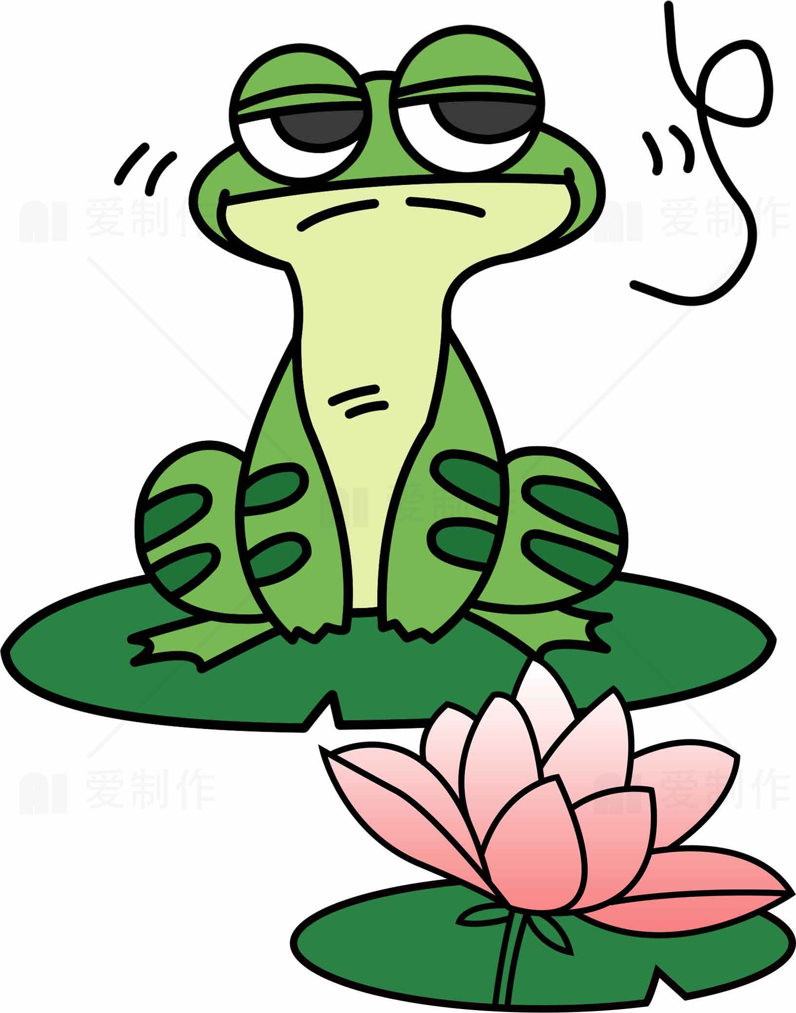 卡通青蛙与荷花插画图片素材