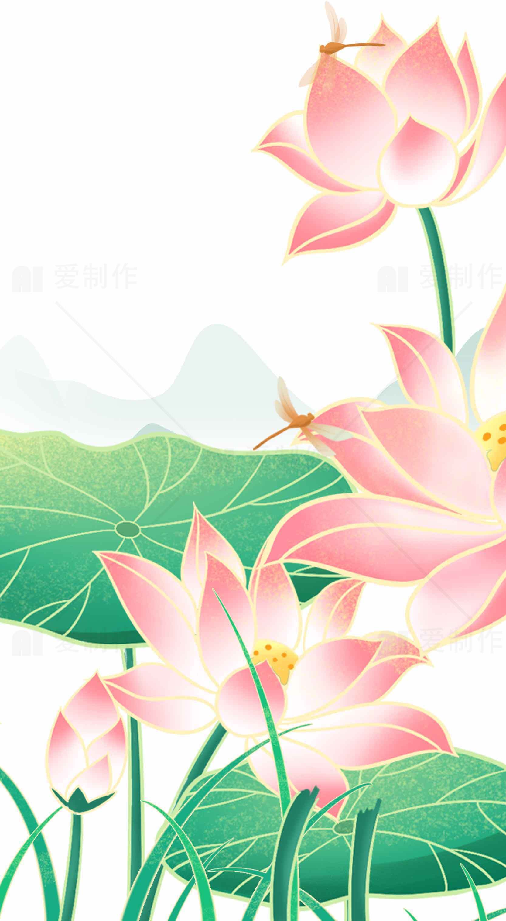 唯美荷花插画背景图片素材