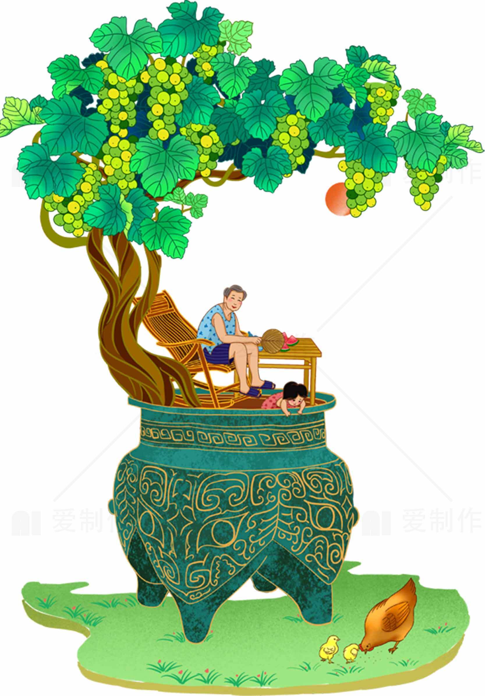 田园生活与古典艺术结合的创意插画素材