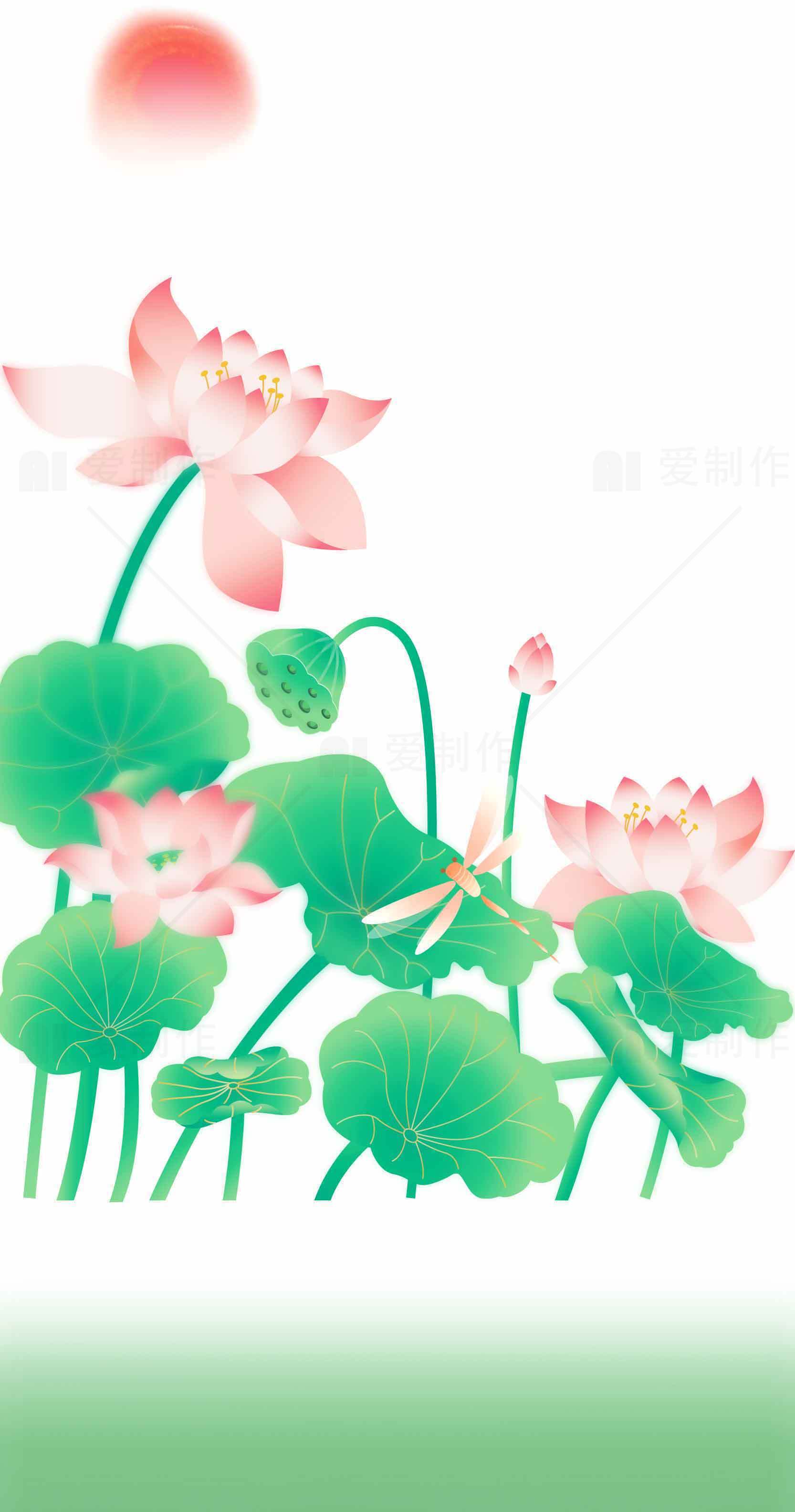 唯美荷花背景插画图片素材