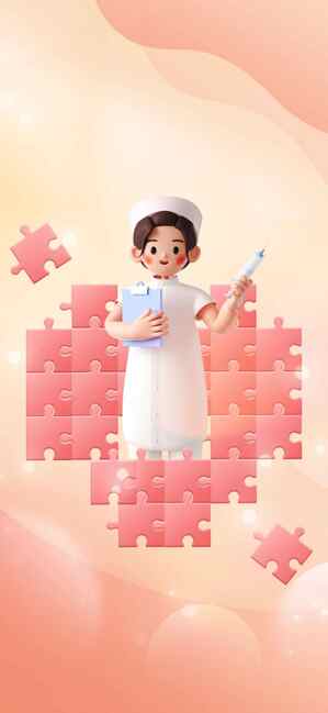 护士与拼图背景的创意设计图片