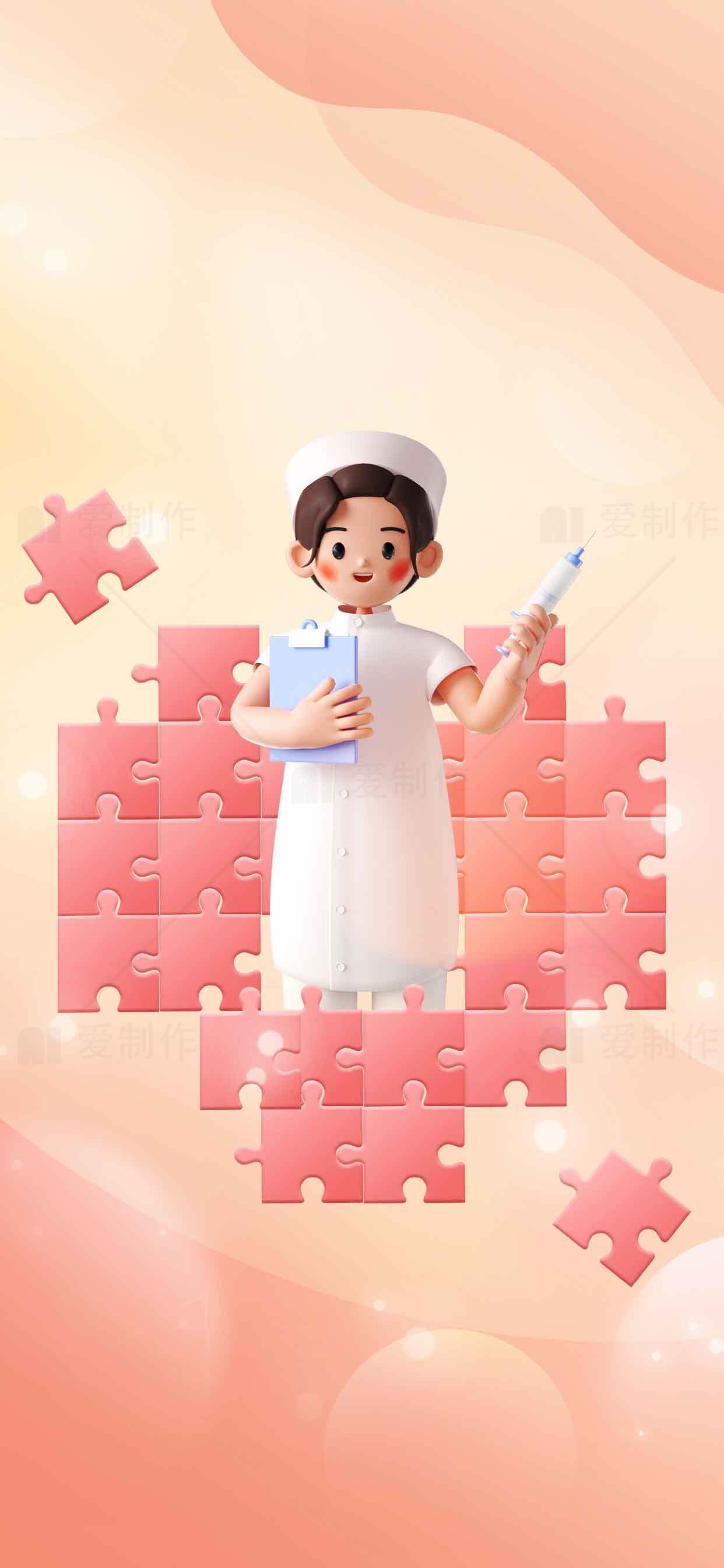 护士与拼图背景的创意设计图片素材
