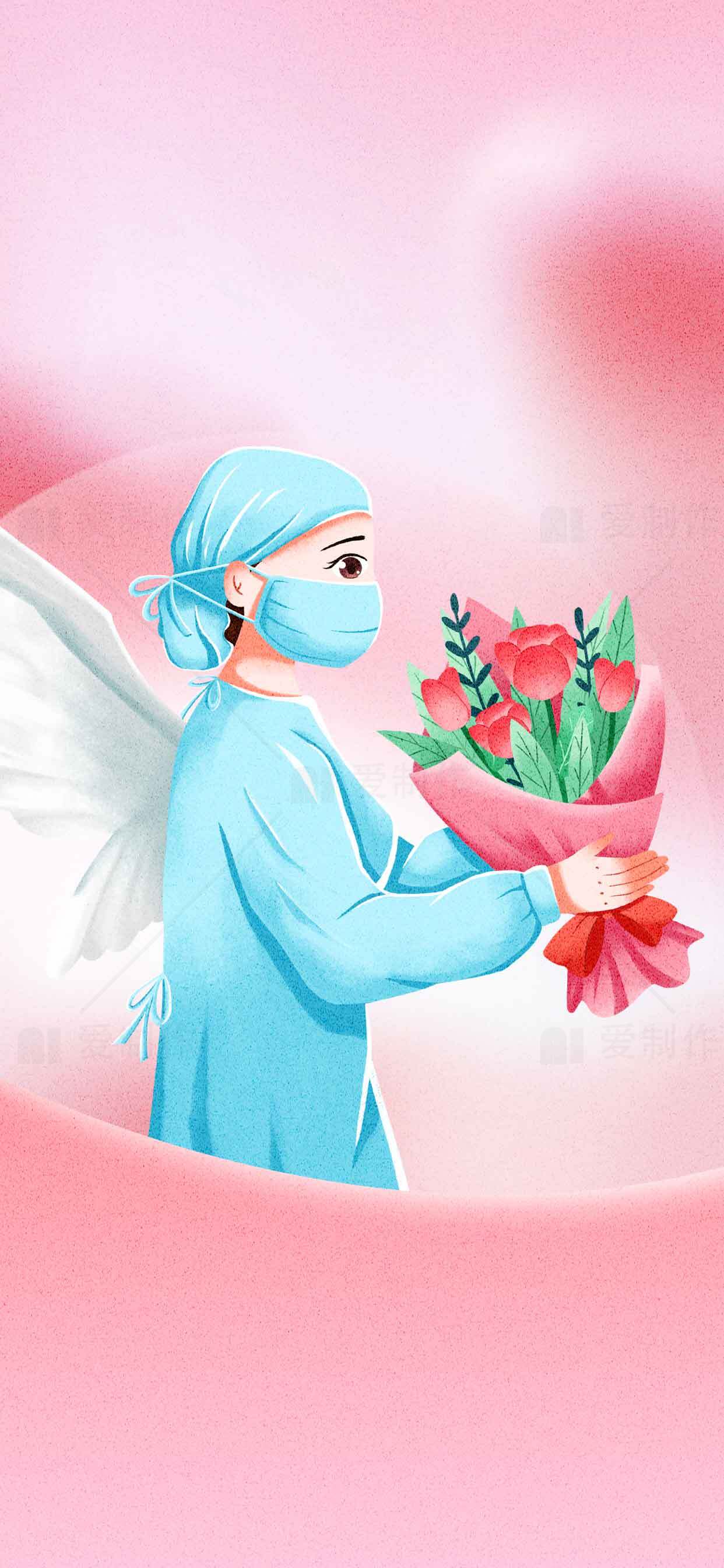 医护天使手捧鲜花插画图片素材