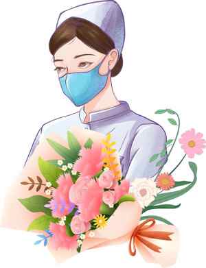 护士插画与花束的温馨场景