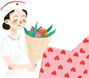 护士节感恩插画：鲜花与爱心传递温暖