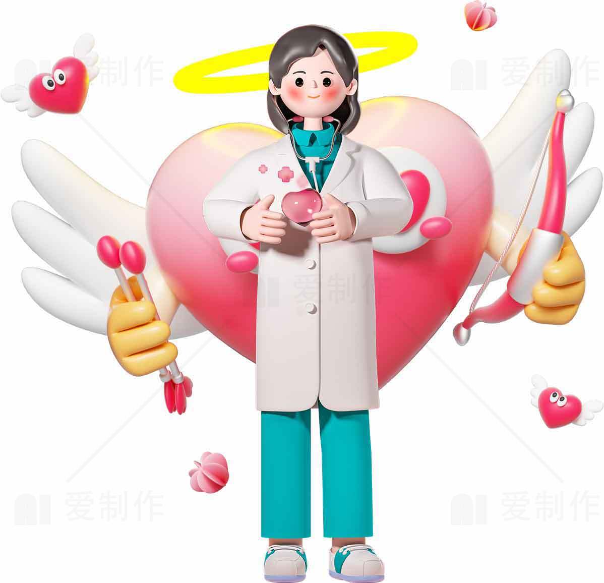医护天使卡通形象插画设计素材