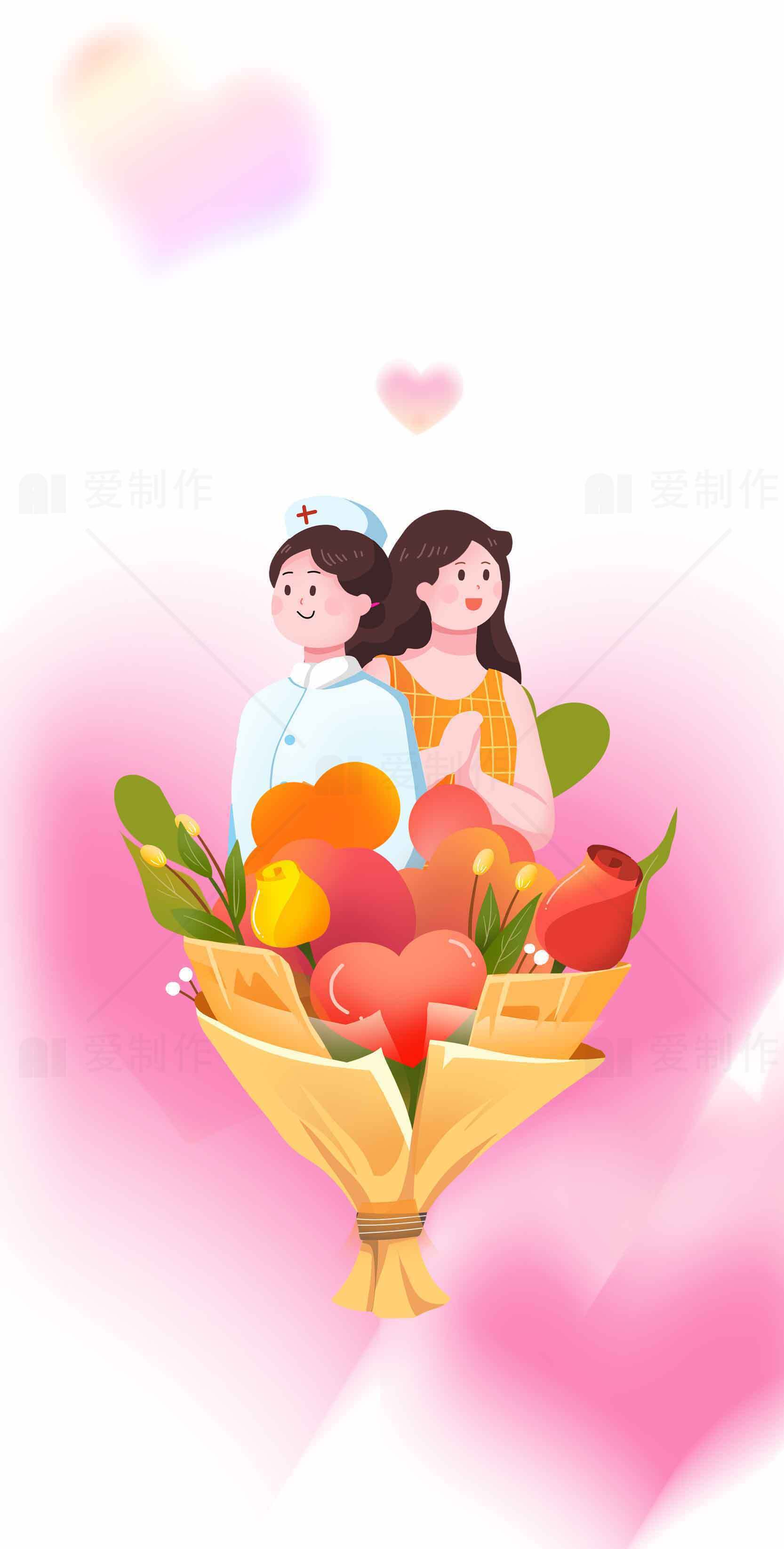 医护人员与爱的花束插画图片素材