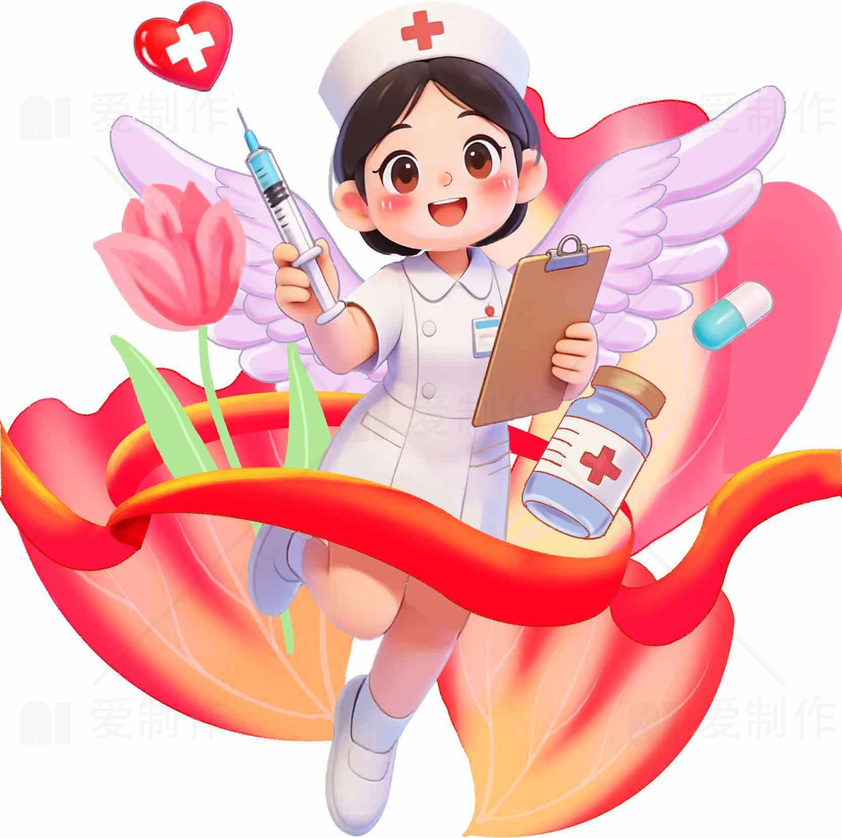 护士天使插画：关爱与健康的象征素材