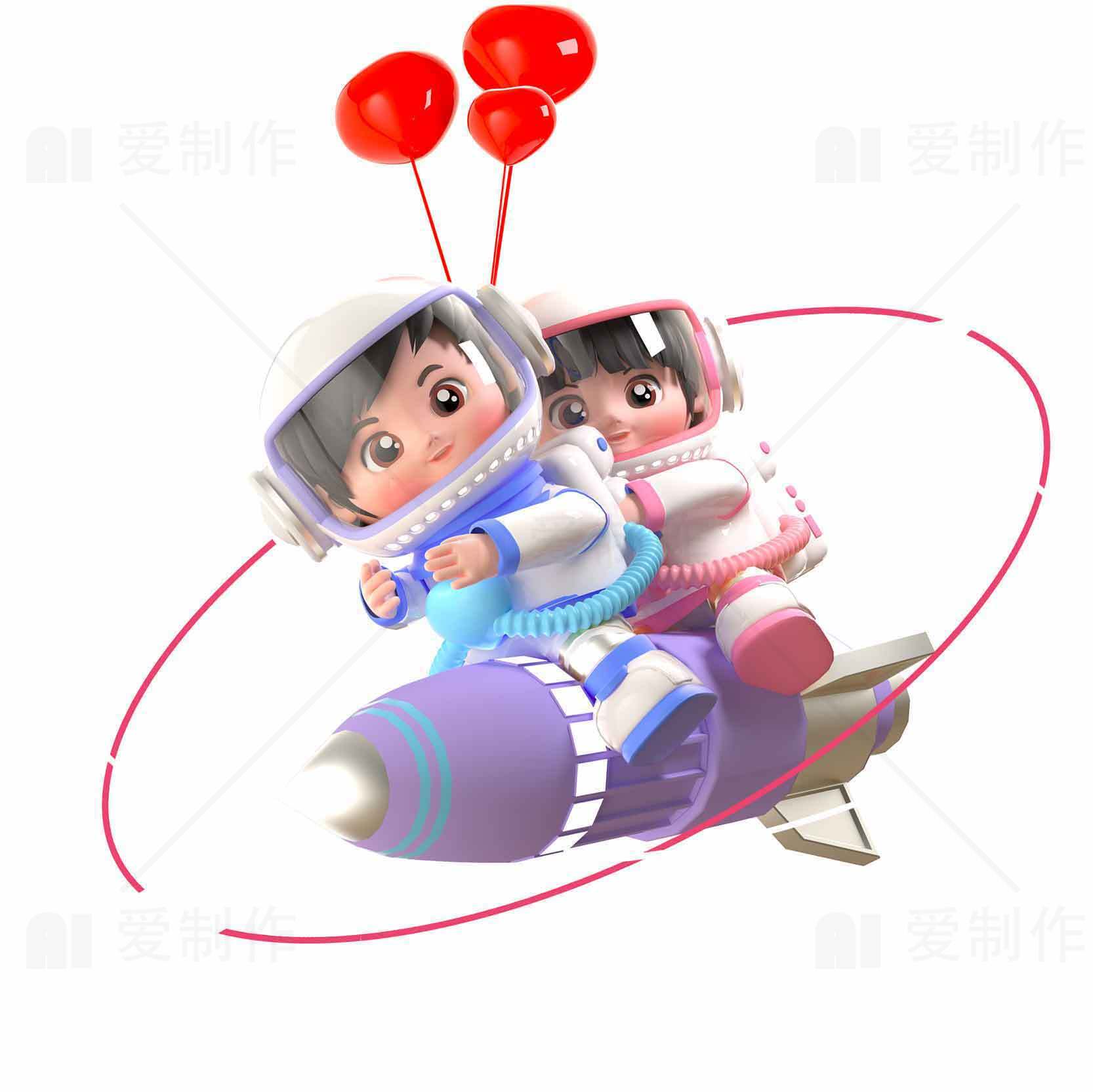 可爱宇航员乘坐火箭探索太空插画素材